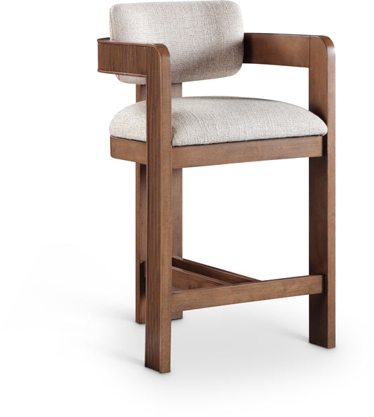 Sacha Brown Walnut Linen Fabric Counter Stool