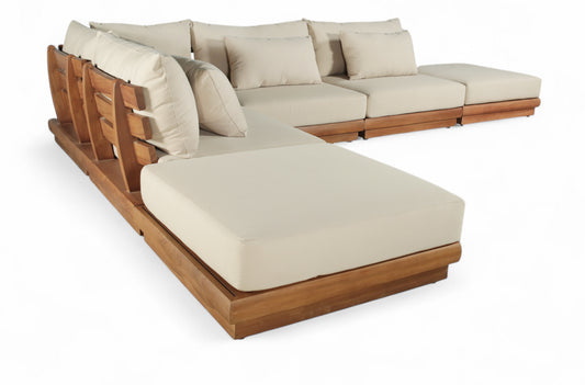 Mirella 149" Water Resistant Fabric Upholstered 6pc. Outdoor Patio Modular Sectional