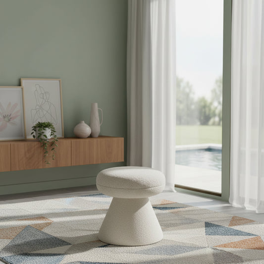 Drum Faux Shearling Teddy Fabric Upholstered Ottoman