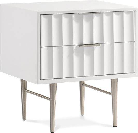 Modernist Wood Veneer And Stainless Steel Base Nightstand