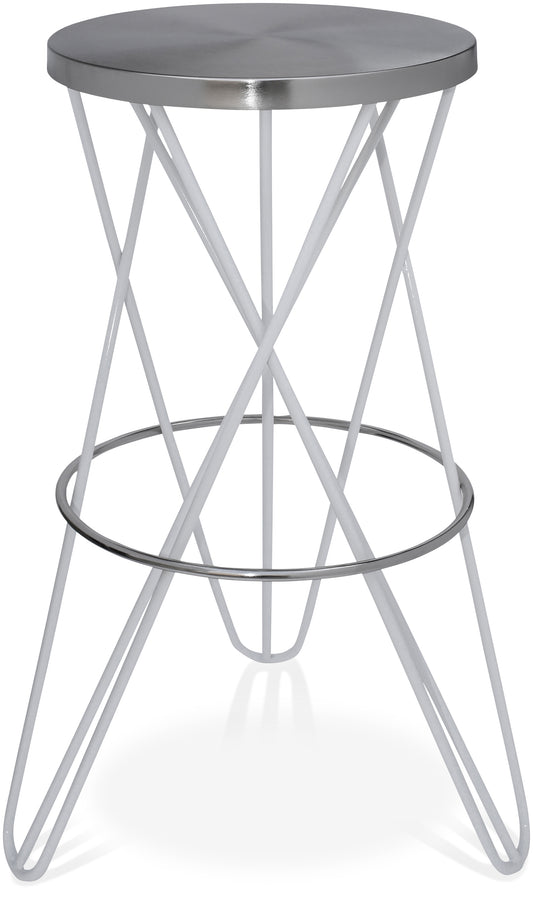Mercury Brushed Silver / White Powder Coated Iron Bar Stool