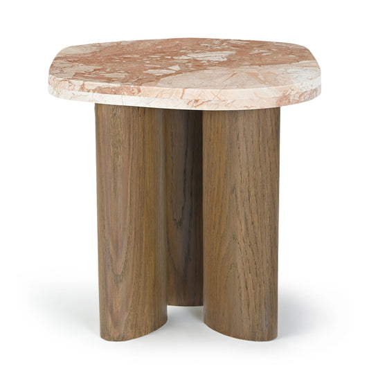 Puglia Marble Top And Oak Wood Base End Table