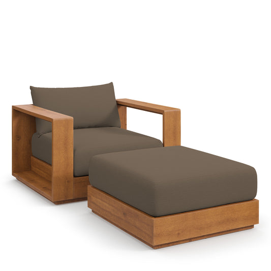 Tahoe 2-Piece Outdoor Patio Acacia Wood Armchair and Ottoman Set