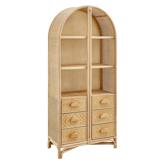 Jane 71 Inch Tall Arched Rattan Bookshelf