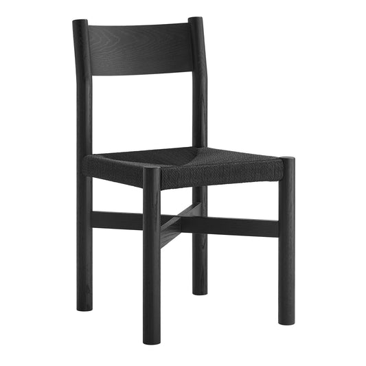 Alvia Black Oak Wood Dining Side Chair With Woven Seat