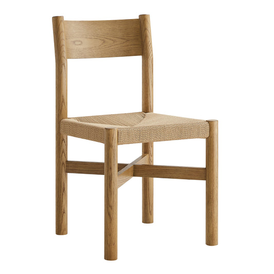 Alvia Weathered Oak Oak Wood Dining Side Chair With Woven Seat